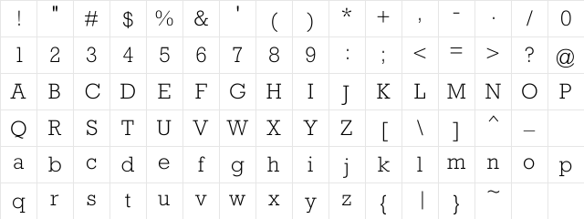 MemRockwell-Light Regular Character Map