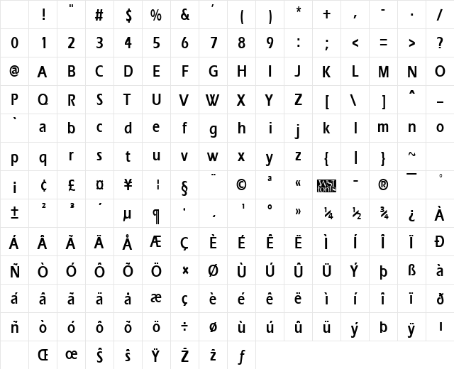 ErgoeCondensed Bold Character Map