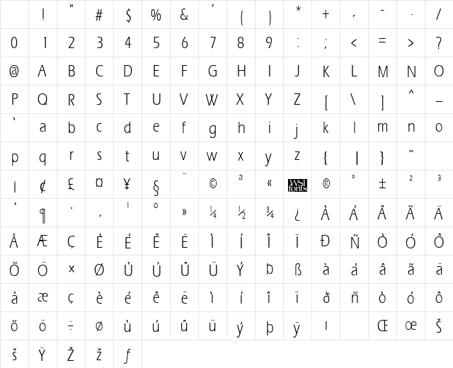 ErgoeCondensed Regular Character Map