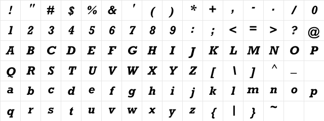 MemRockwell BoldItalic Character Map