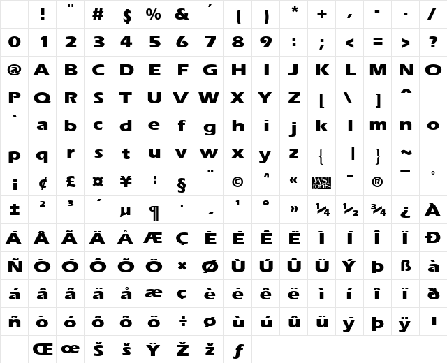 ErgoeExtraboldExpanded Regular Character Map