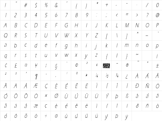 ErgoeLightCond Italic Character Map
