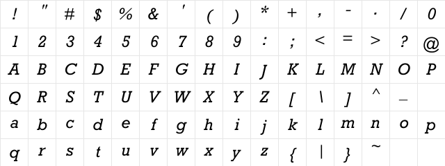 MemRockwell Italic Character Map