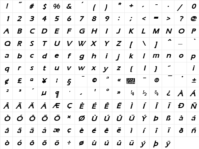 ErgoeMild Bold Italic Character Map