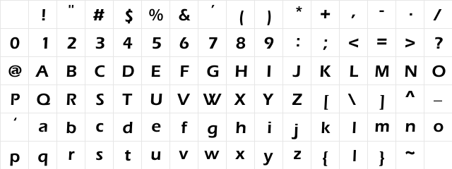ErieBlack Regular Character Map