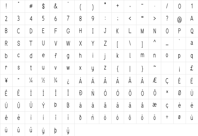 Erodom Condensed Bold Character Map