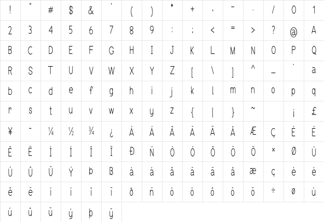 Erodom Condensed Regular Character Map