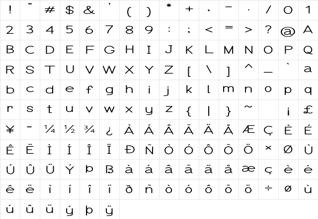 Erodom Extra-expanded Bold Character Map