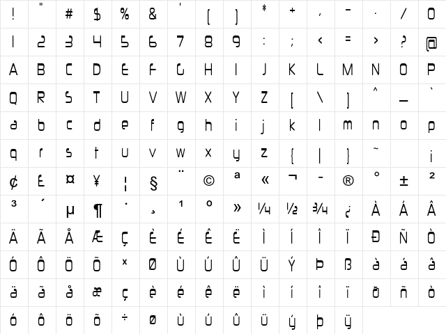 Erval Regular Character Map