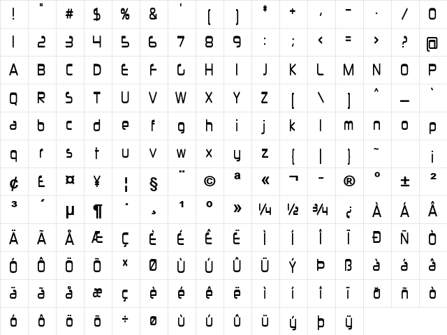 Erval Bold Character Map