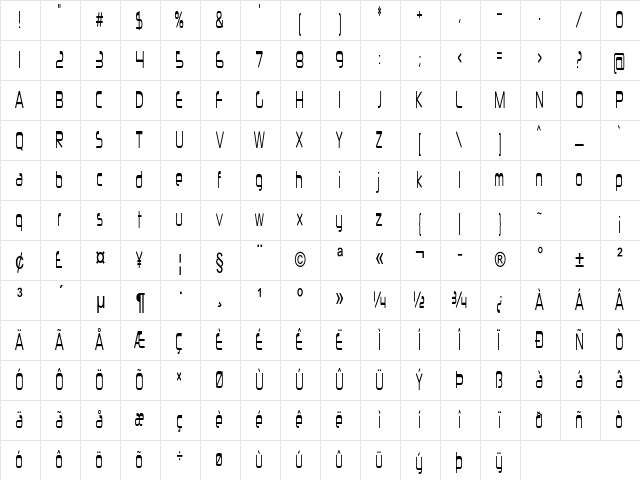 Erval Condensed Regular Character Map