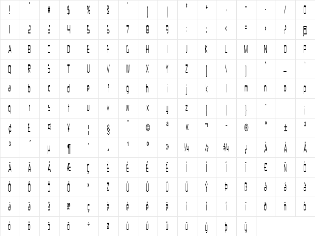 Erval Extra-condensed Regular Character Map