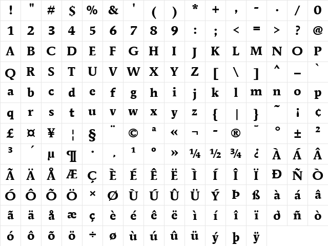 MendozaRomITCBoo Bold Character Map