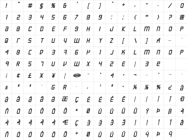 Escape Artist Academy Semi-Italic Semi-Italic Character Map