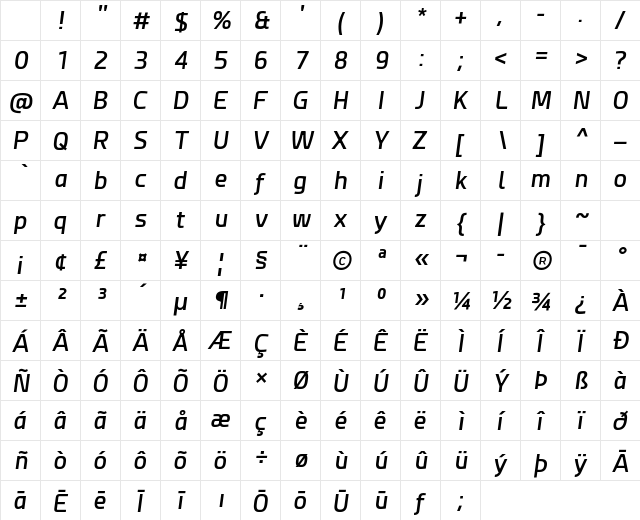 Esphimere Semi Bold Italic Character Map
