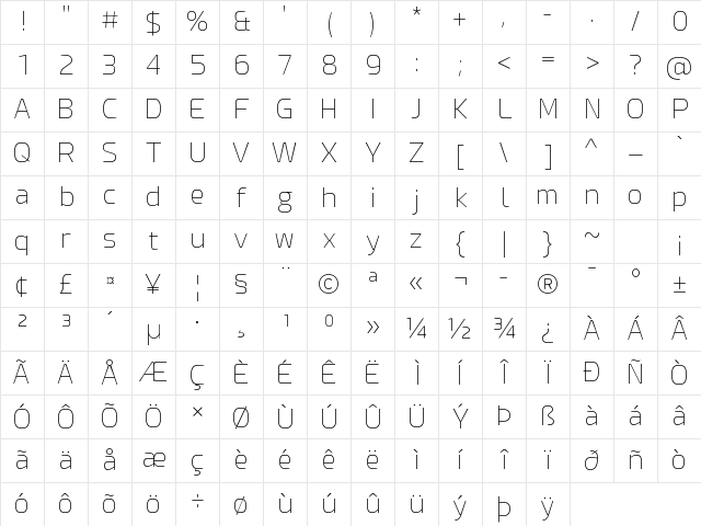 Esphimere Thin Regular Character Map Esphimere Thin Regular Character Map