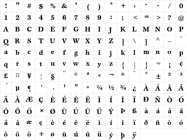 ITC Esprit Bold Character Map