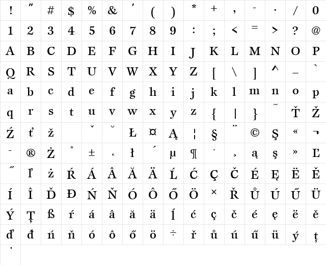 EspritItcTEEMed Regular Character Map