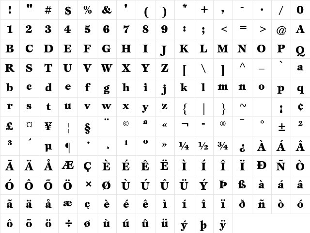 ITC Esprit Std Black Character Map