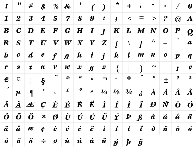 ITC Esprit Std Black Italic Character Map