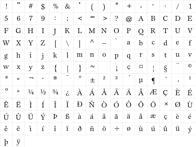 ITC Esprit Std Book Character Map