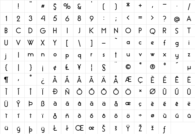 Essence Sans Bold Character Map
