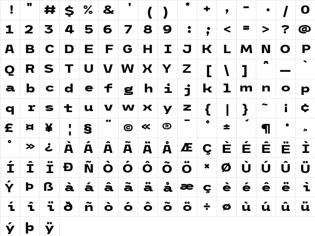 ETC Trispace Black Wide Character Map ETC Trispace Black Wide Character Map