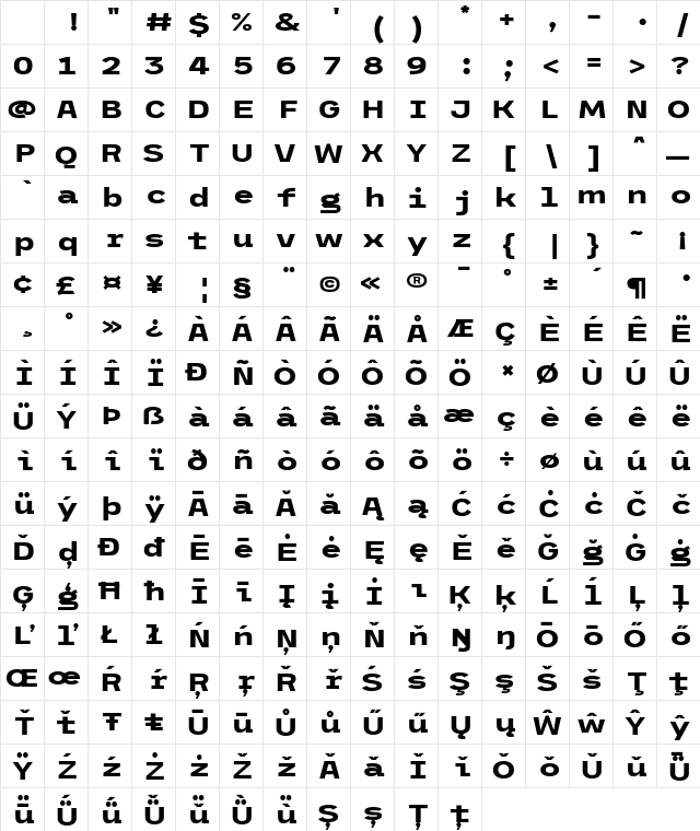 ETC Trispace Black Wide Character Map ETC Trispace Black Wide Character Map