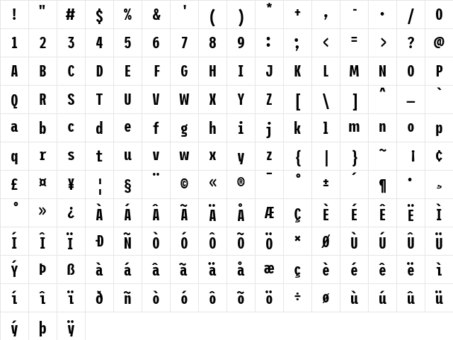 ETC Trispace SemiBold Condensed Character Map