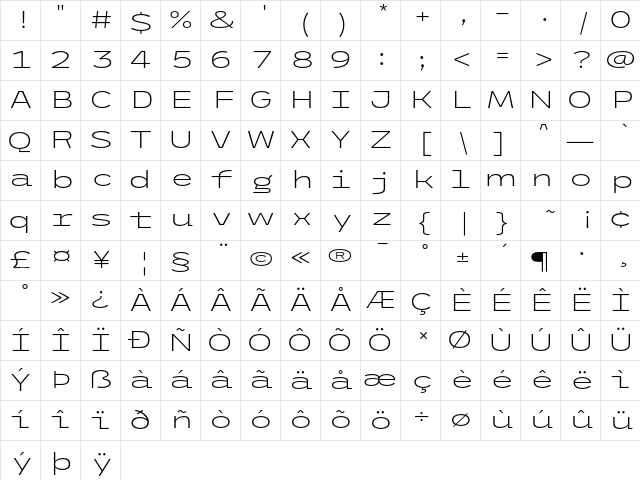 ETC Trispace UltraLight Extended Character Map ETC Trispace UltraLight Extended Character Map