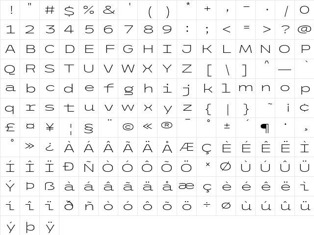 ETC Trispace UltraLight Extended Character Map ETC Trispace UltraLight Extended Character Map