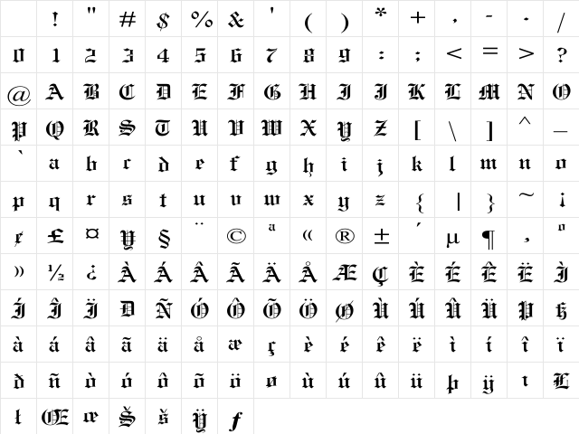 MEngraversOldEnglish Wd Regular Character Map