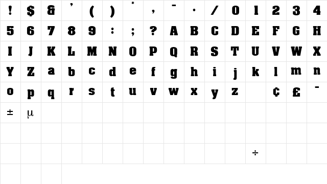 EuphemiaDisplaySSK Regular Character Map