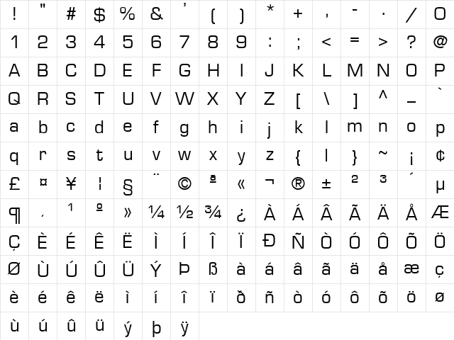 Euramode Regular Character Map