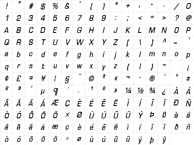Eurasia Bold Italic Character Map
