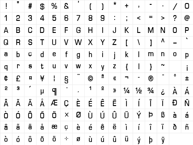 Eurasia Bold Character Map