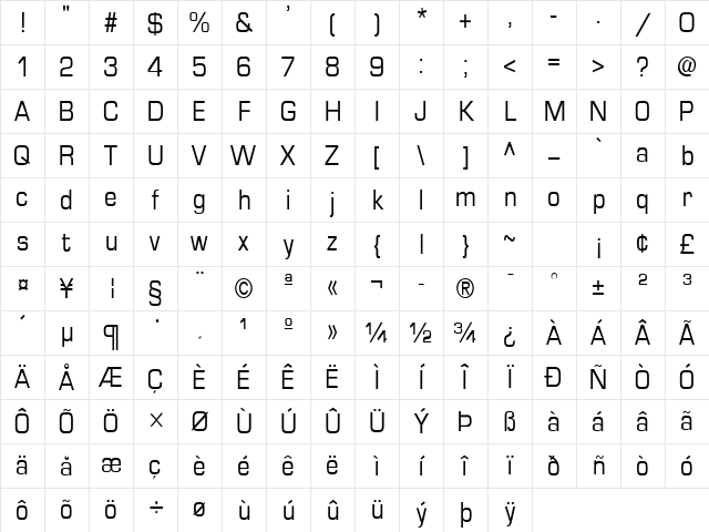 Eurasia Normal Character Map