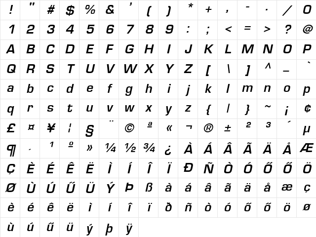 Euromode Bold Italic Character Map Euromode Bold Italic Character Map