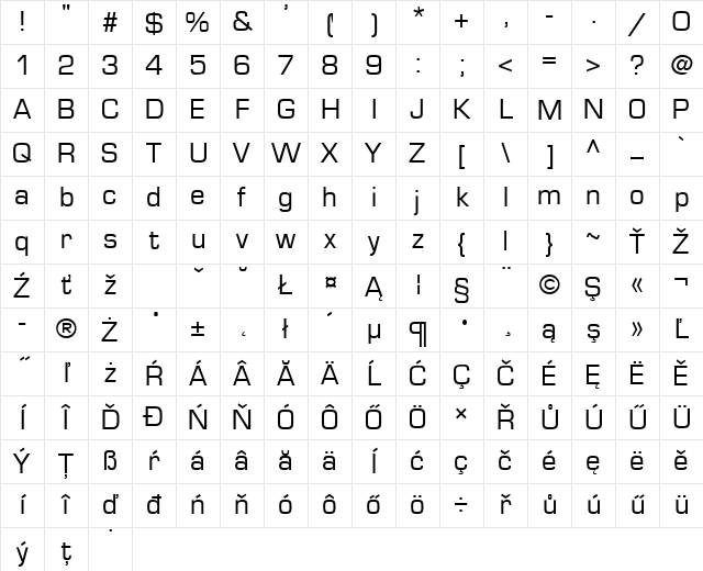 Euromode Normal Character Map Euromode Normal Character Map