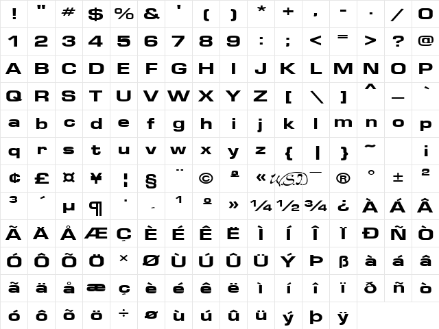 Eurose Wide Heavy Regular Character Map