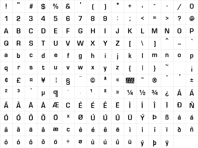 EuroseCond Bold Character Map