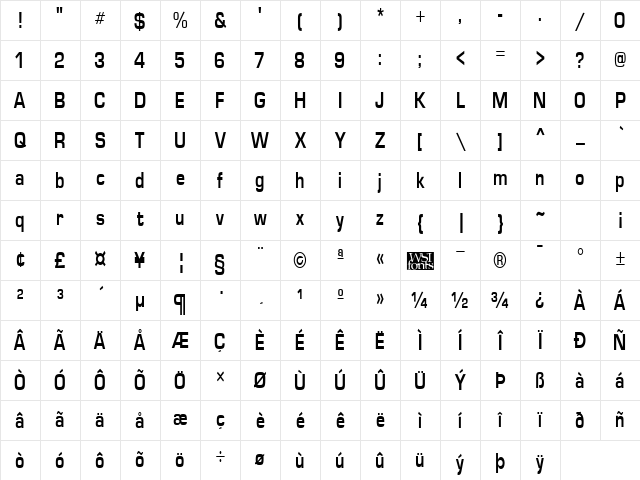 EuroseCond Regular Character Map