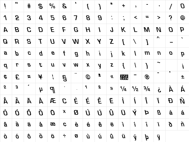EuroseCondBackslant Bold Character Map