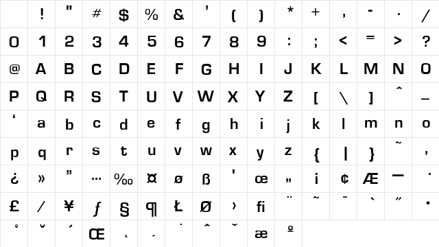 Eurostile-Bold Regular Character Map