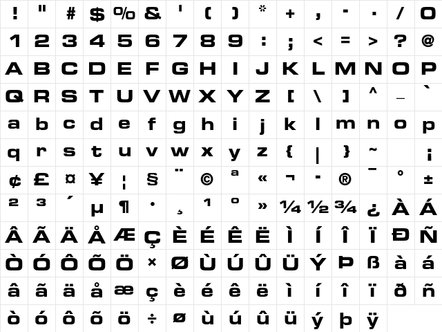 Eurostile LT Std Bold Extended 2 Character Map