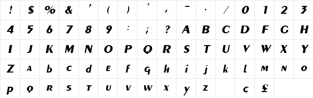 EveningCaps Oblique Character Map