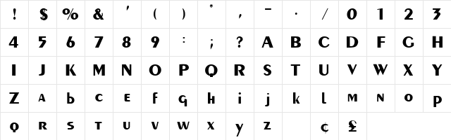EveningCaps Normal Character Map