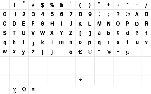 MentaDisplaySSK Regular Character Map MentaDisplaySSK Regular Character Map