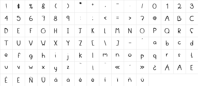 evfont Regular Character Map
