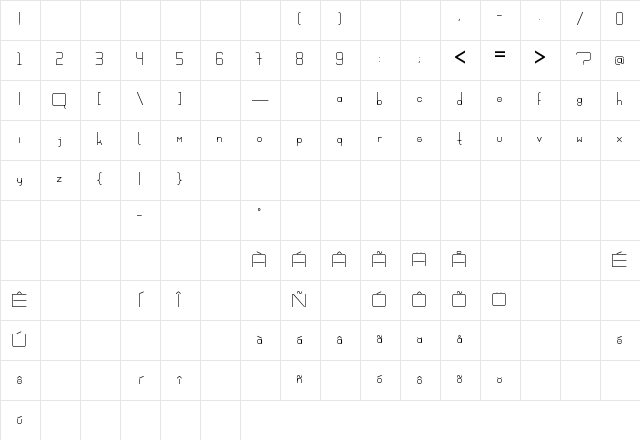 Vitrum Ex Regular Character Map